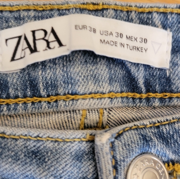 Zara Blue Destressed Staight Leg Denim Jeans Size 30 - Picture 4 of 4
